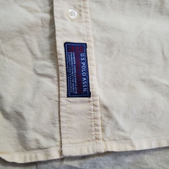 US Polo ASSN Mens Button Up Shirt Yellow Size XL Cotton Long Sleeve Collar Logo - Picture 9 of 12